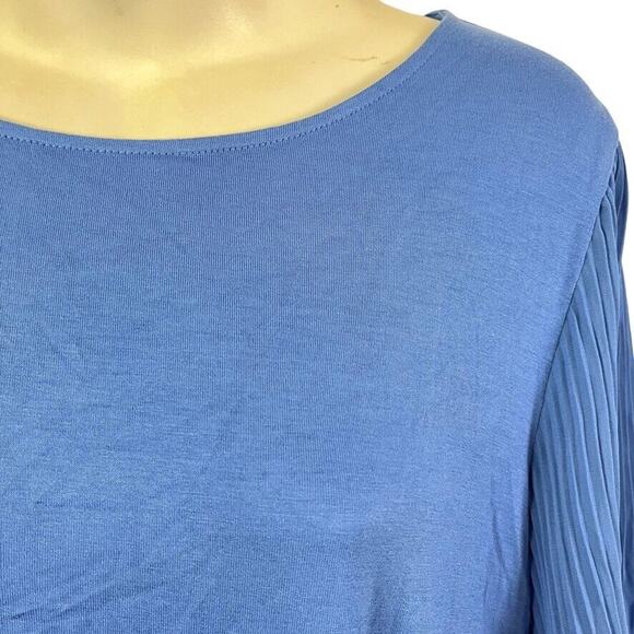 Talbots Petite Womens Blue Pleated Statement Sleeves Stretch Knit Top Shirt sz L - Picture 5 of 16